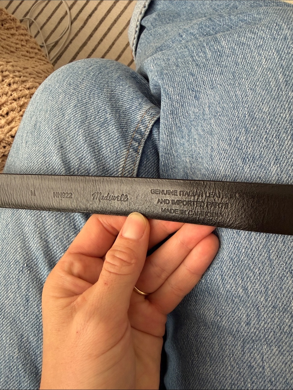 Madewell Black Leather Belt Silver Hardware Modern Western Medium - Picture 3 of 5